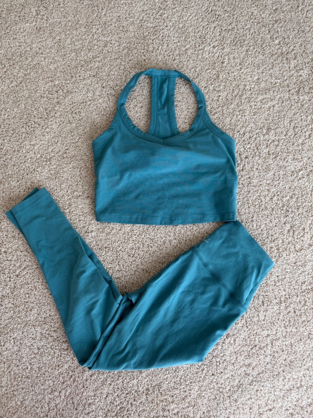 Beyond Yoga Space Dye Tank + Leggings Set in Deep Aqua Heather, size S, EUC